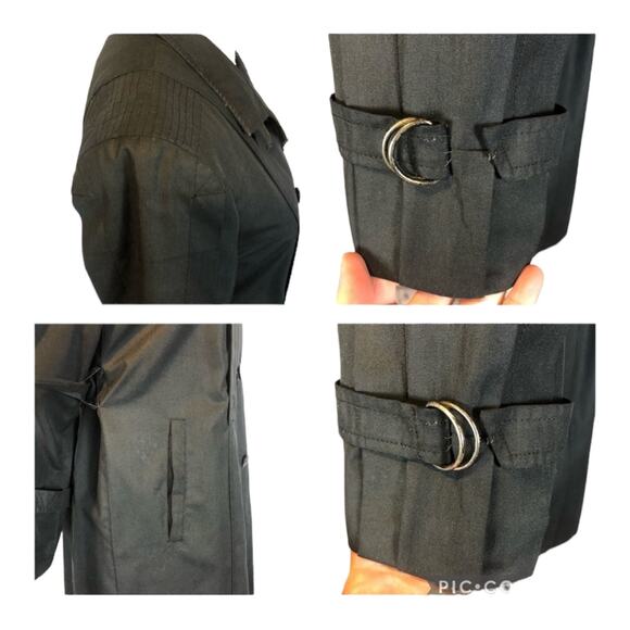 Vintage Concept black double breasted stand collar belted trench coat size large - Picture 4 of 12